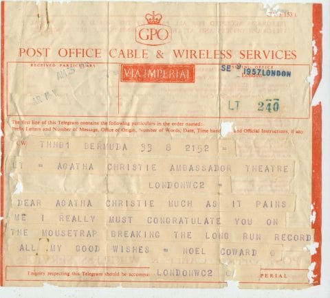 Noel Coward Telegram to Agatha Christie Found in Bureau