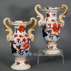 Pair of Mason's Ironstone China Vases - Japan Fence Pattern