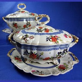 Pair of Mason's Ironstone China Tureens & Stands - Sprigs of Flowers