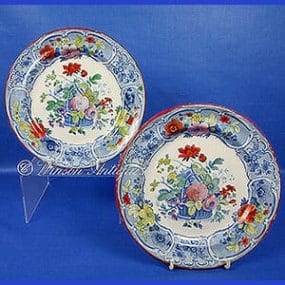 Six Mason's Earthenware Plates - Floral Basket Pattern