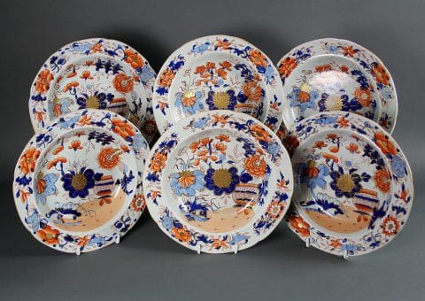 Mason's Ironstone China Soup Bowls - Gilded Japan Basket Pattern